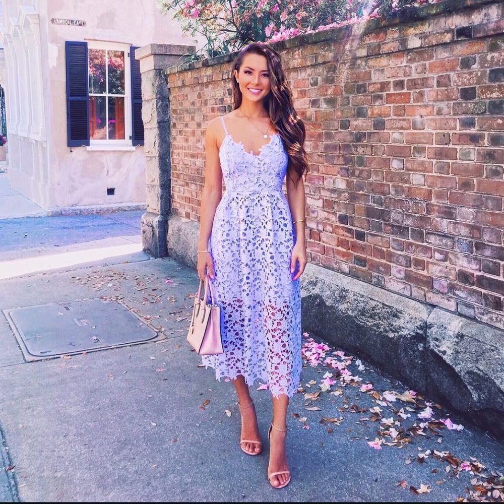 Astr Lilac Lace Midi Dress